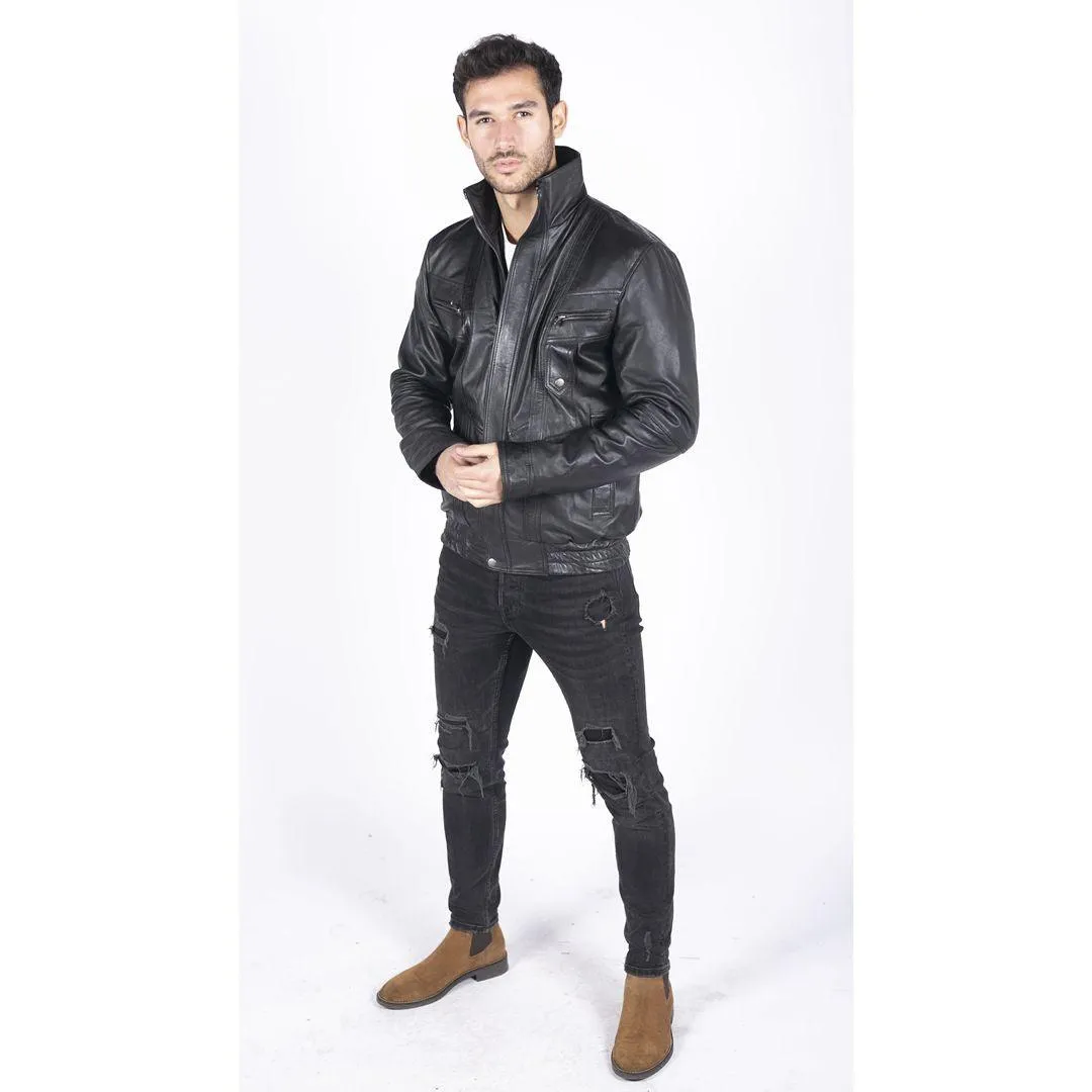 Mens Genuine Leather Bomber Jacket Leather Classic Vintage Style Casual Regular Fit