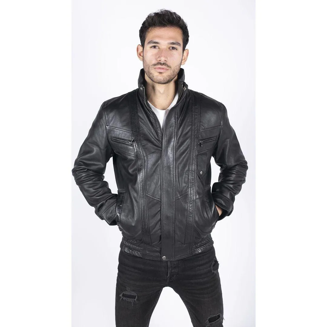 Mens Genuine Leather Bomber Jacket Leather Classic Vintage Style Casual Regular Fit