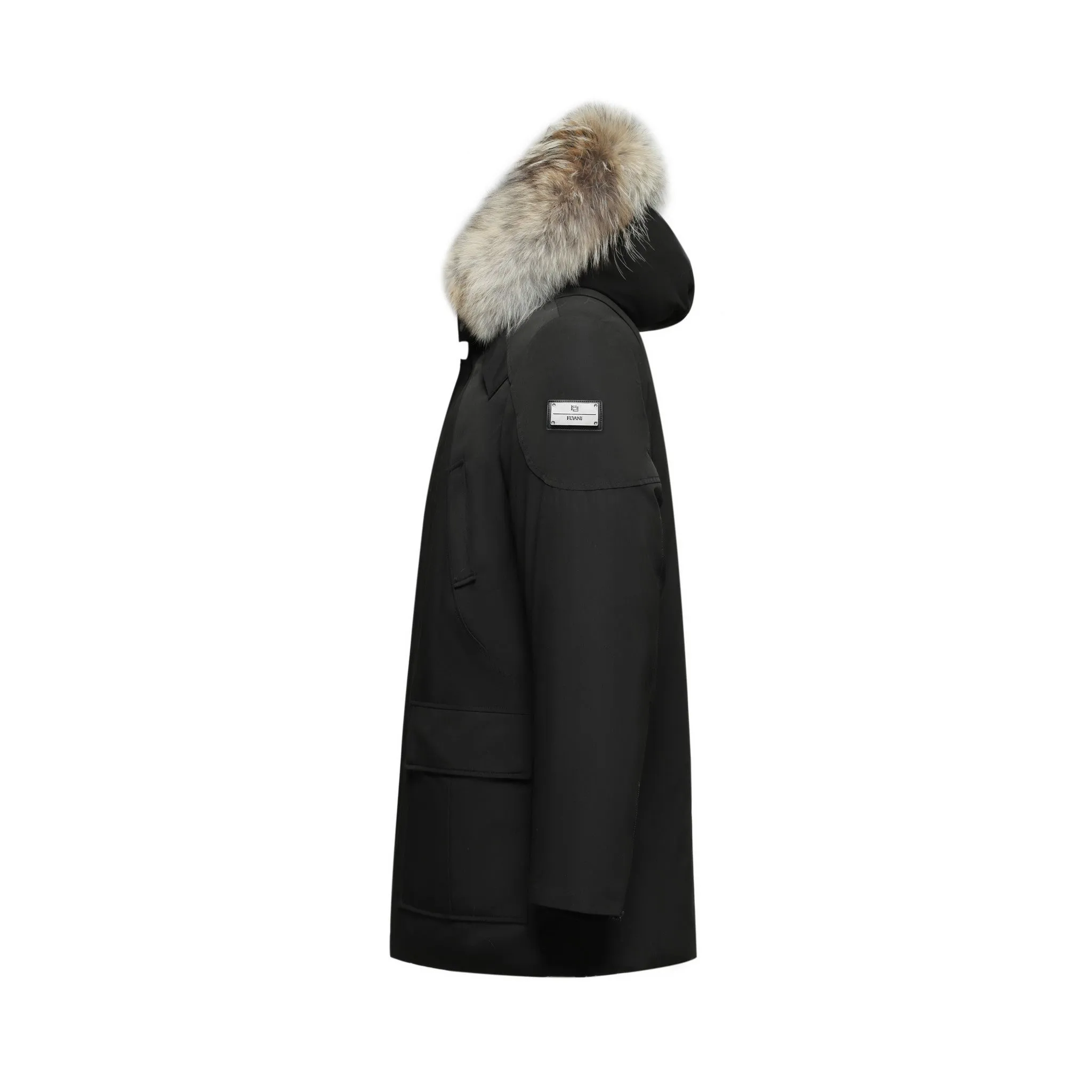 Men's Glacier Down Parka Jacket in Black (Light Fox Hood Trim)