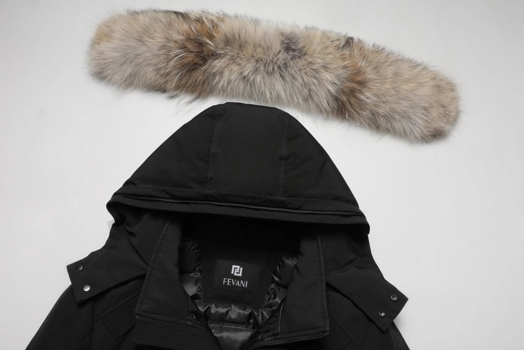 Men's Glacier Down Parka Jacket in Black (Light Fox Hood Trim)