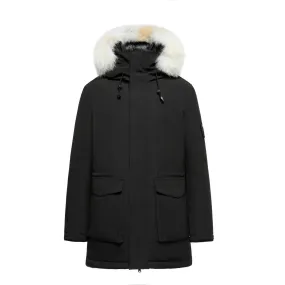 Men's Grandeur Down Parka Jacket in Black (Light Fox Hood Trim)