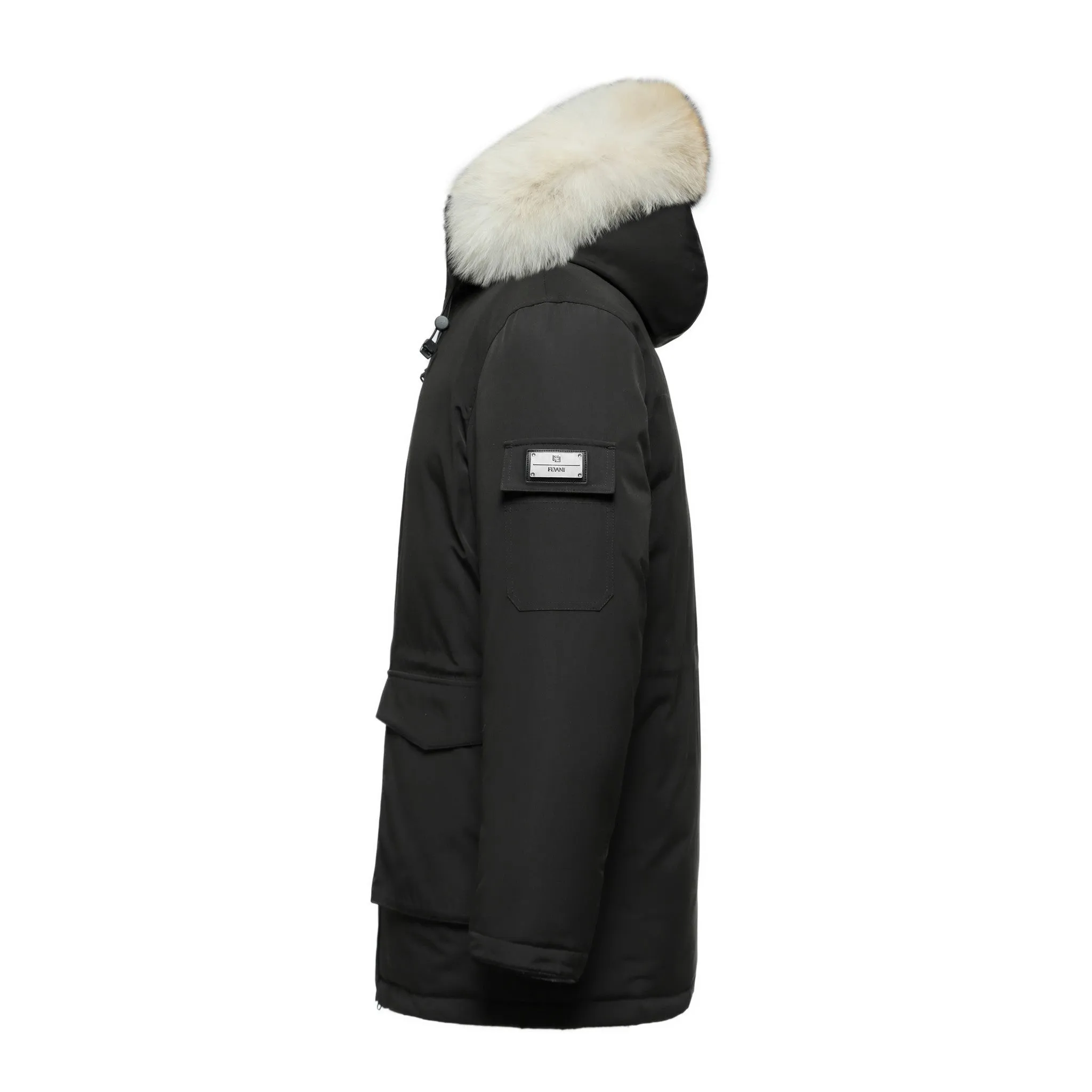 Men's Grandeur Down Parka Jacket in Black (Light Fox Hood Trim)