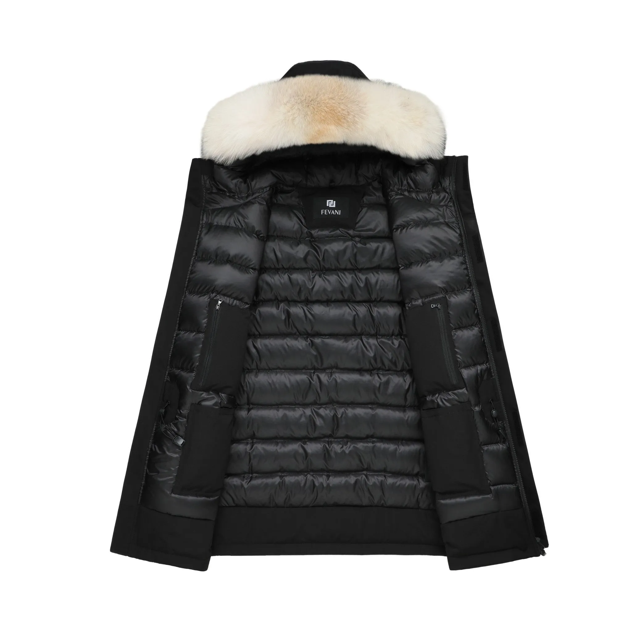 Men's Grandeur Down Parka Jacket in Black (Light Fox Hood Trim)