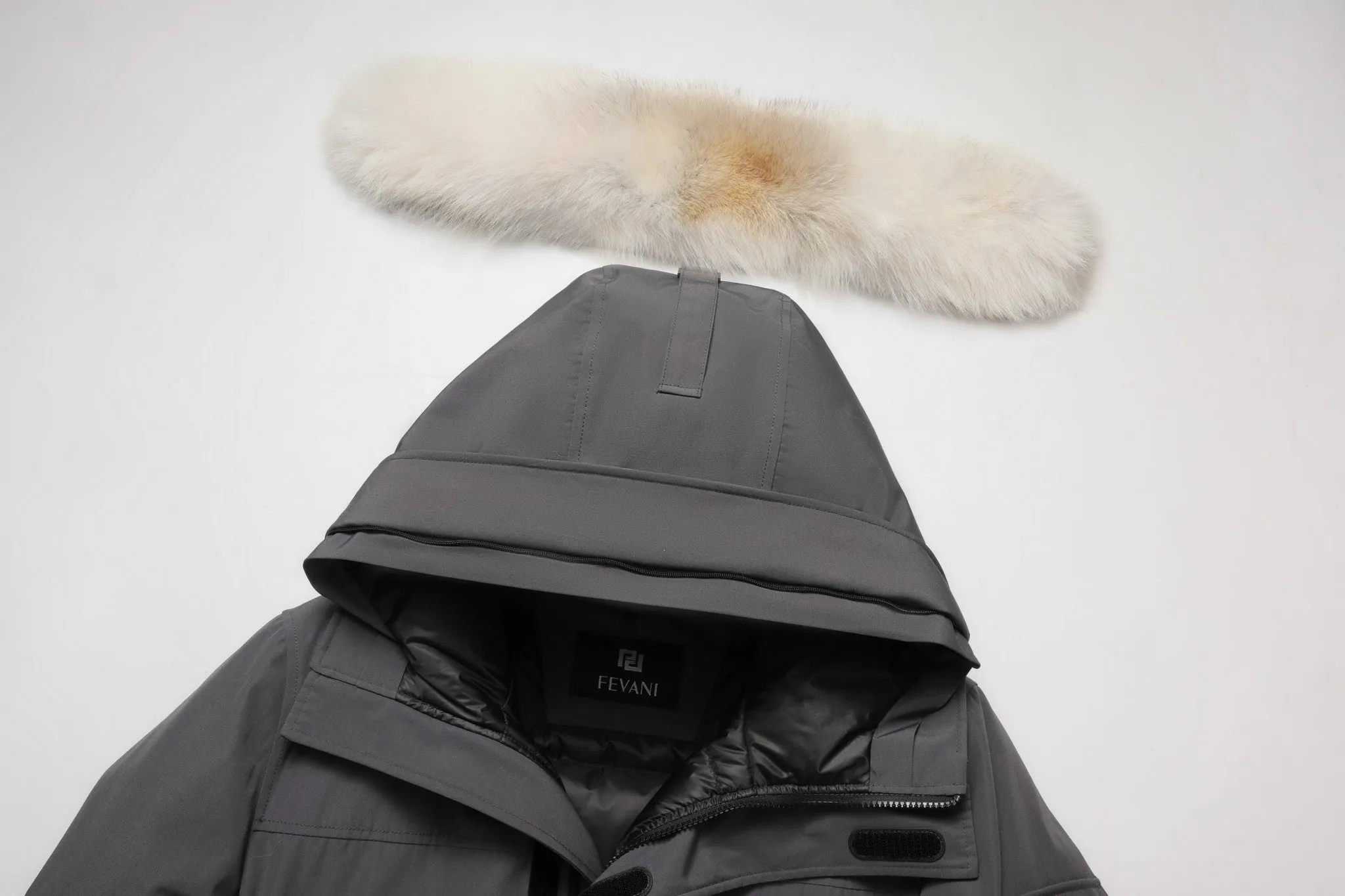 Men's Majestic Down Parka Jacket in Grey (Light Fox Hood Trim)