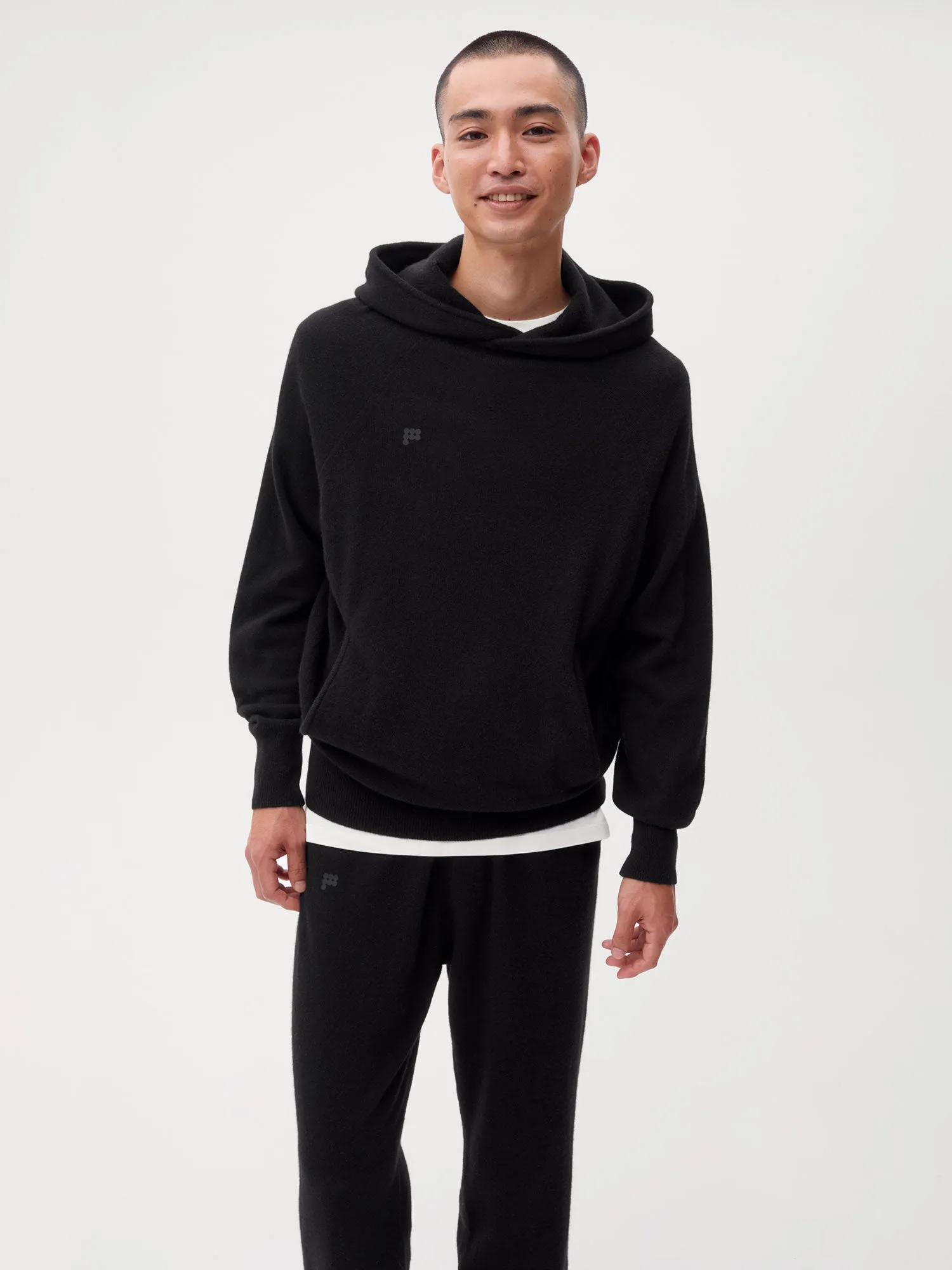 Mens Recycled Cashmere Hoodie—black