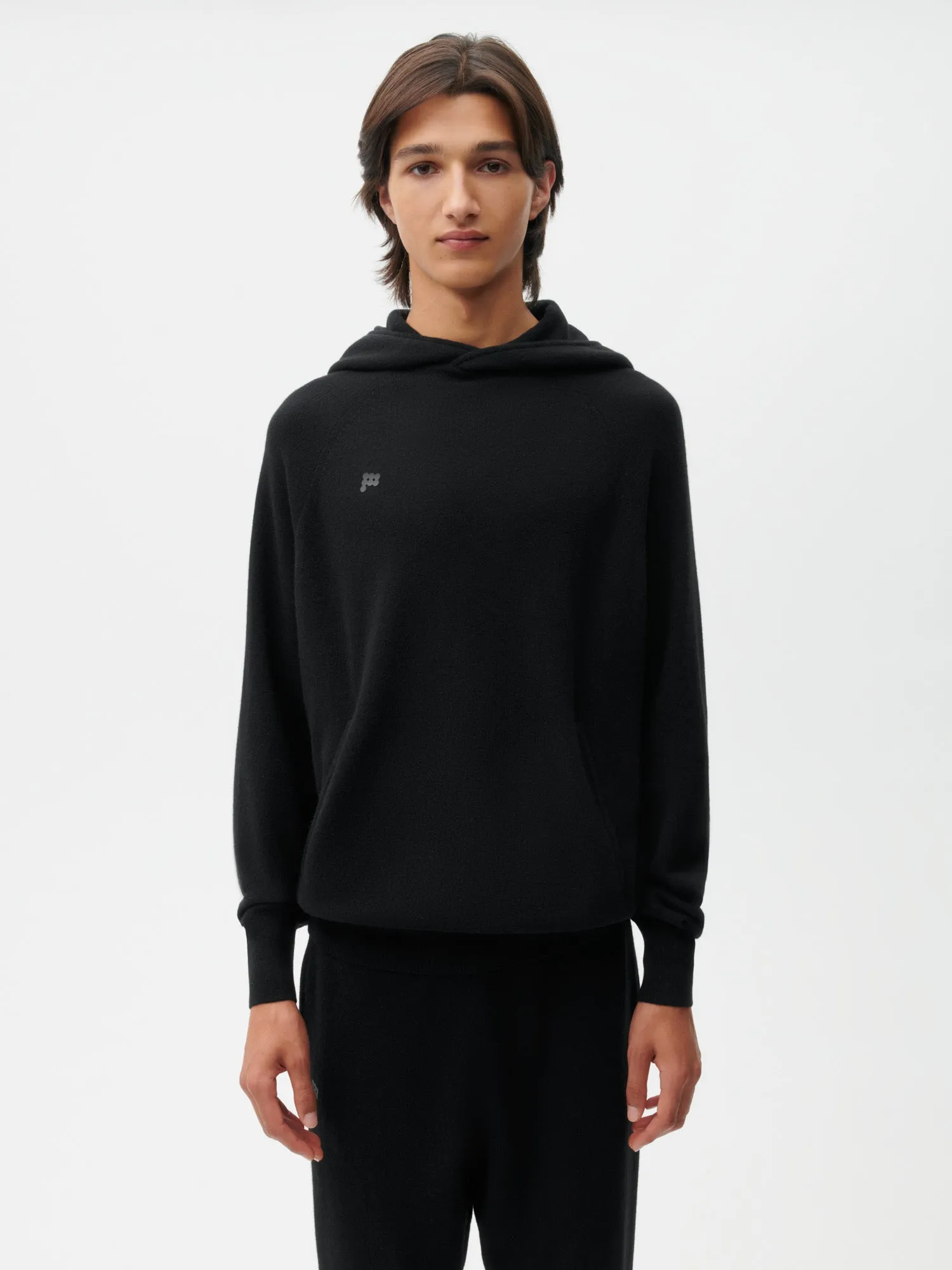 Mens Recycled Cashmere Hoodie—black