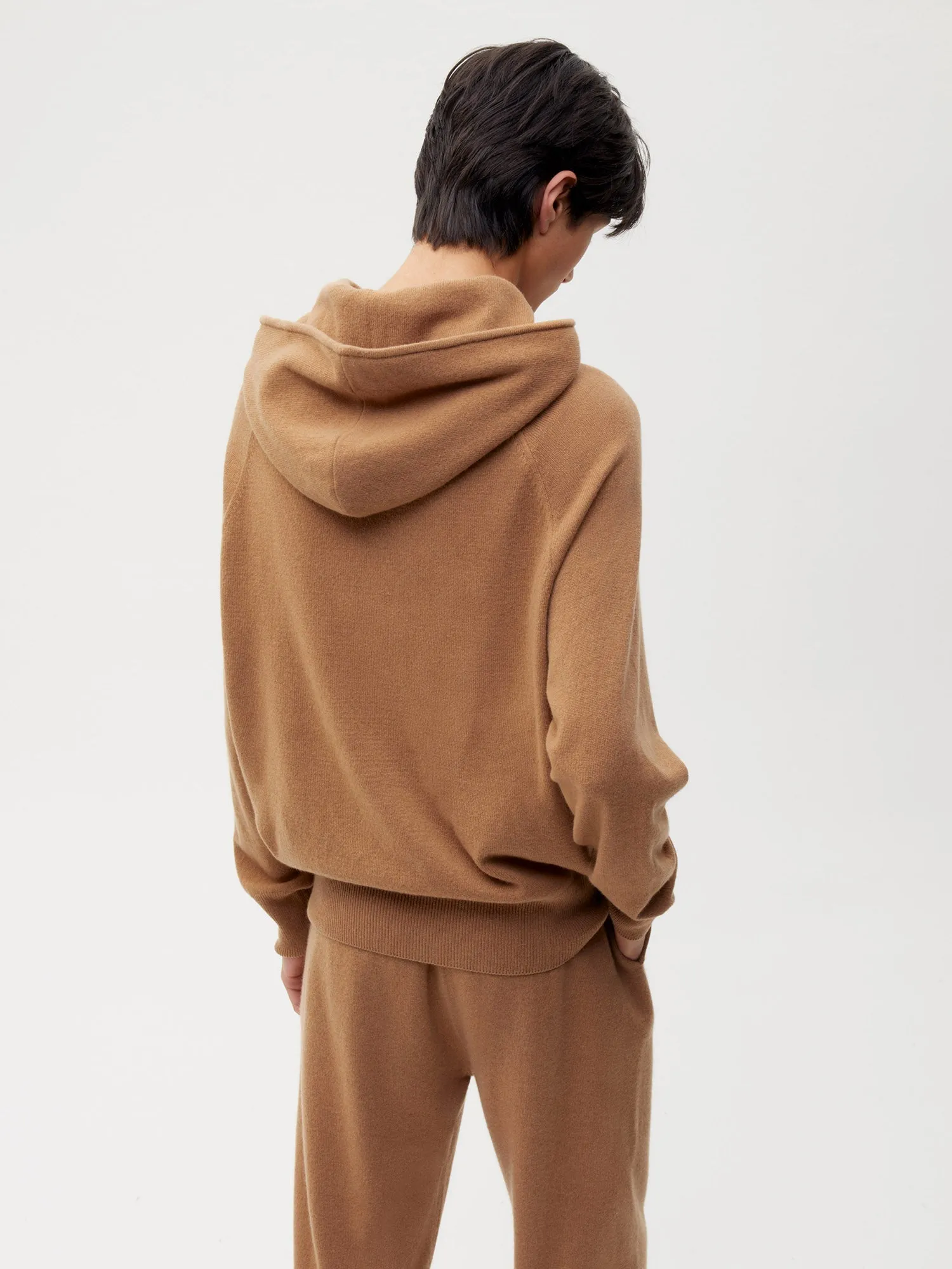 Mens Recycled Cashmere Hoodie—camel