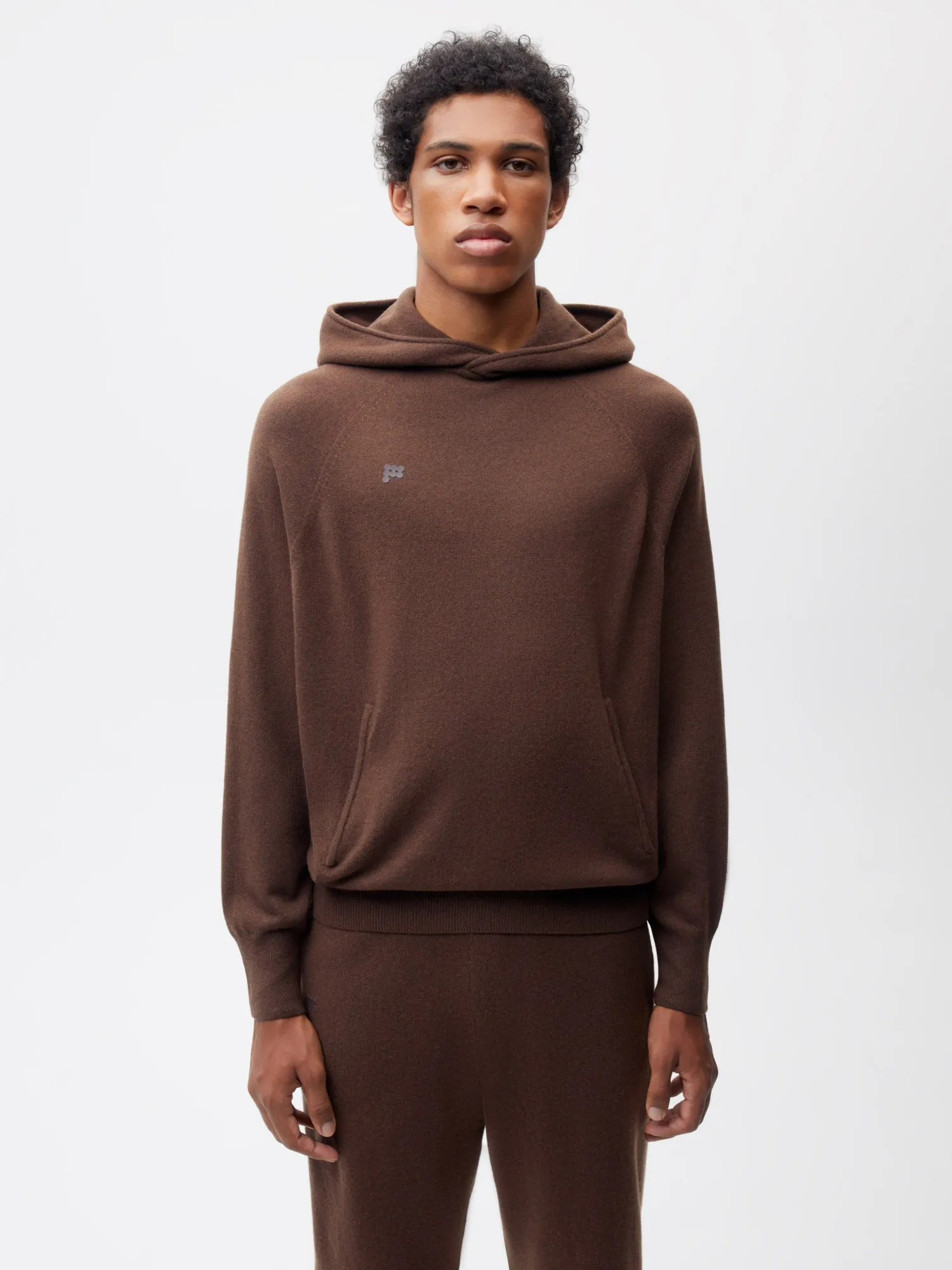 Mens Recycled Cashmere Hoodie—chestnut brown