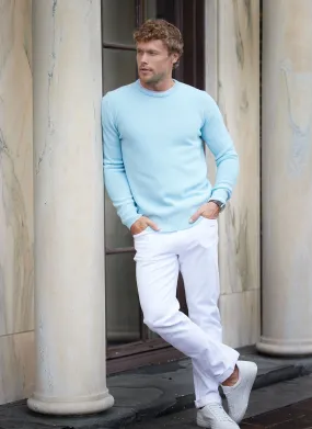 Men's Tollegno Merino Wool Crew Neck Sweater in Aqua