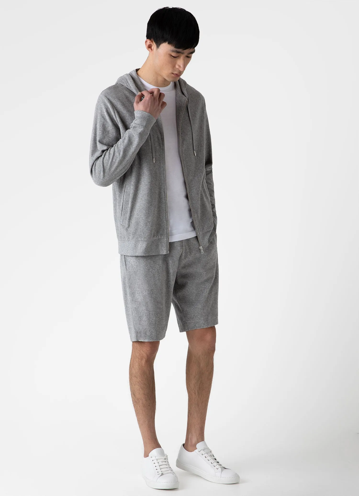 Men's Towelling Hoodie in Grey Melange