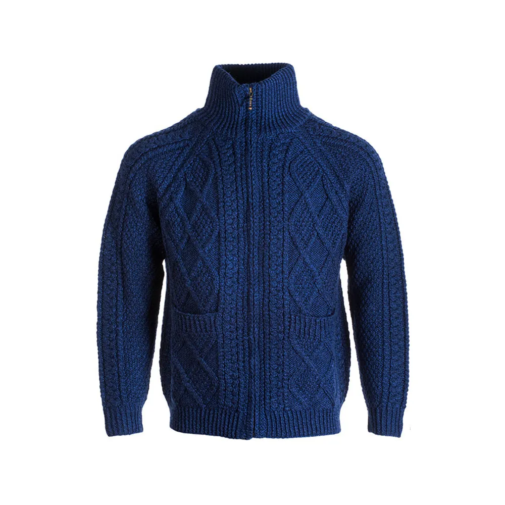 Navy Unisex Hand Knit Aran Zip Cardigan