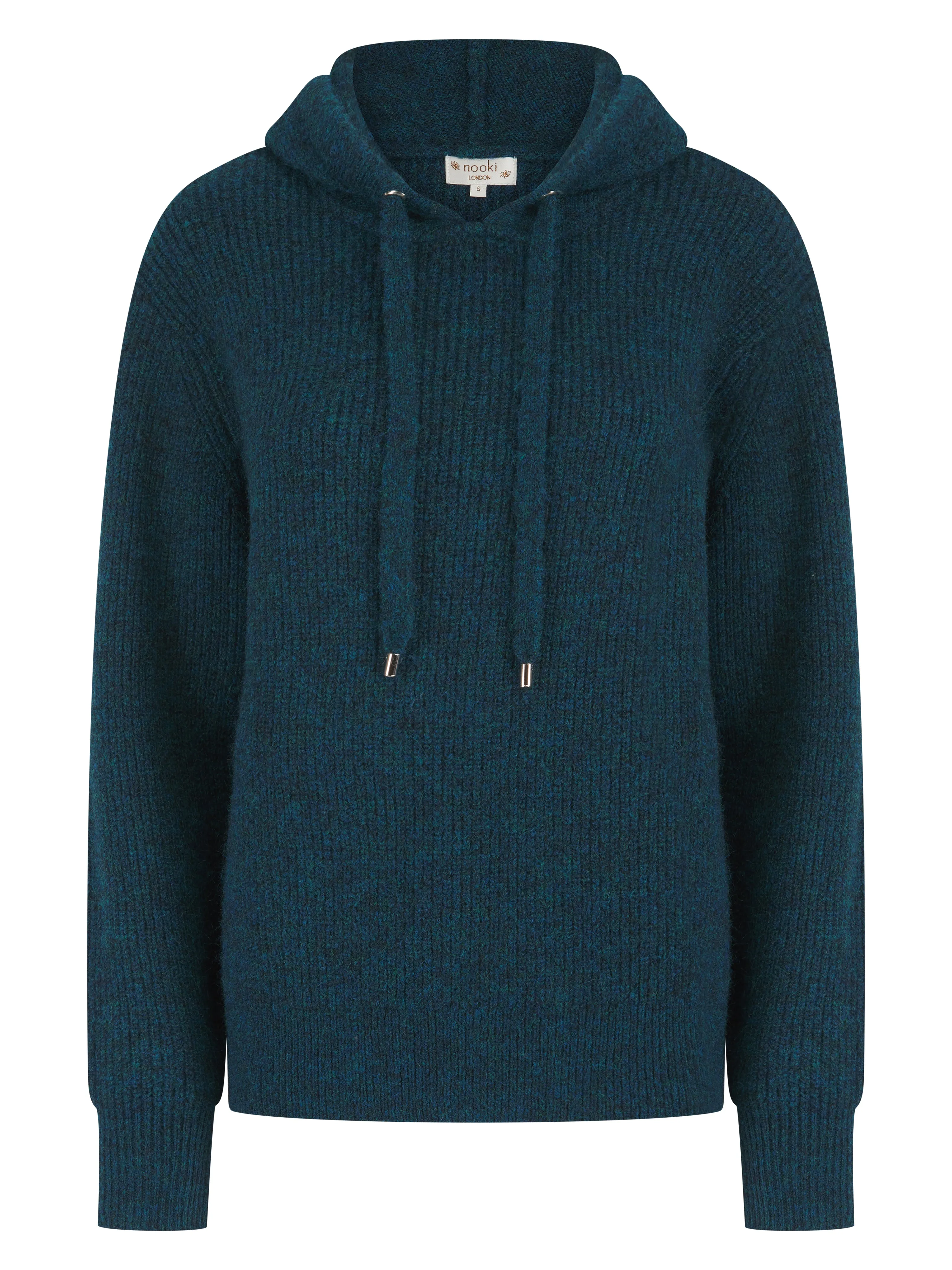 NORWOOD KNITTED HOODIE IN TEAL MIX