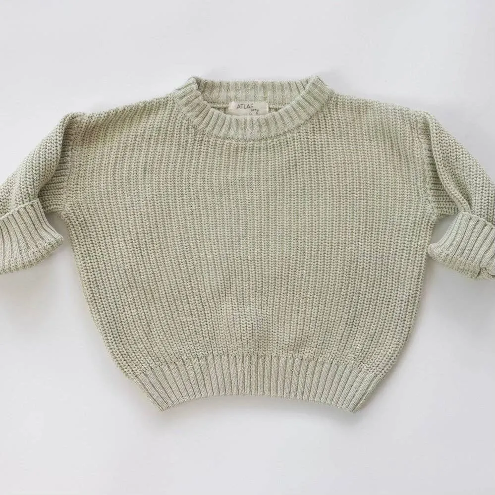 Organic Chunky Oversized Knit Sweater: Alfalfa / 2-3T