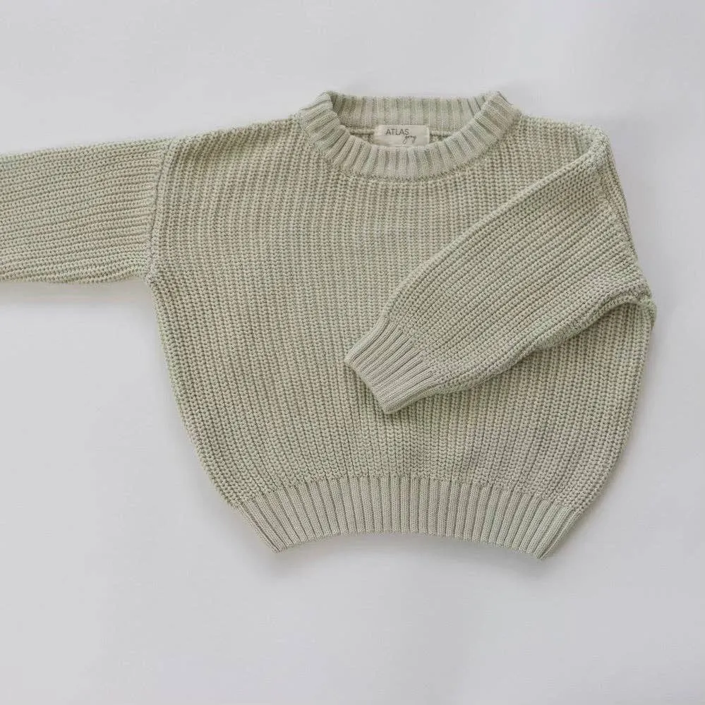 Organic Chunky Oversized Knit Sweater: Alfalfa / 2-3T