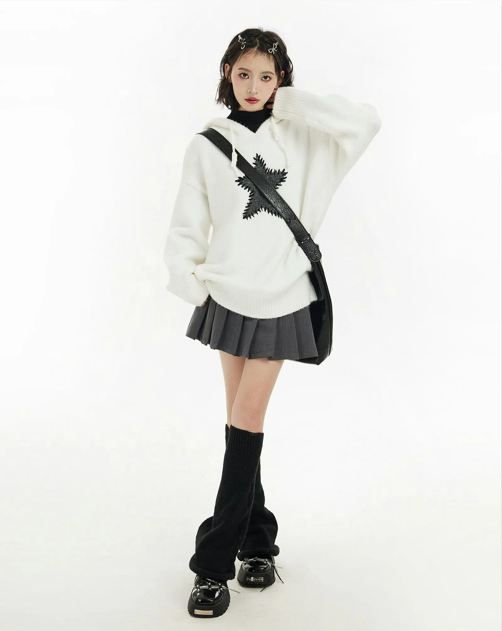 Oversized Star Patchwork Knit Hoodie Sweater