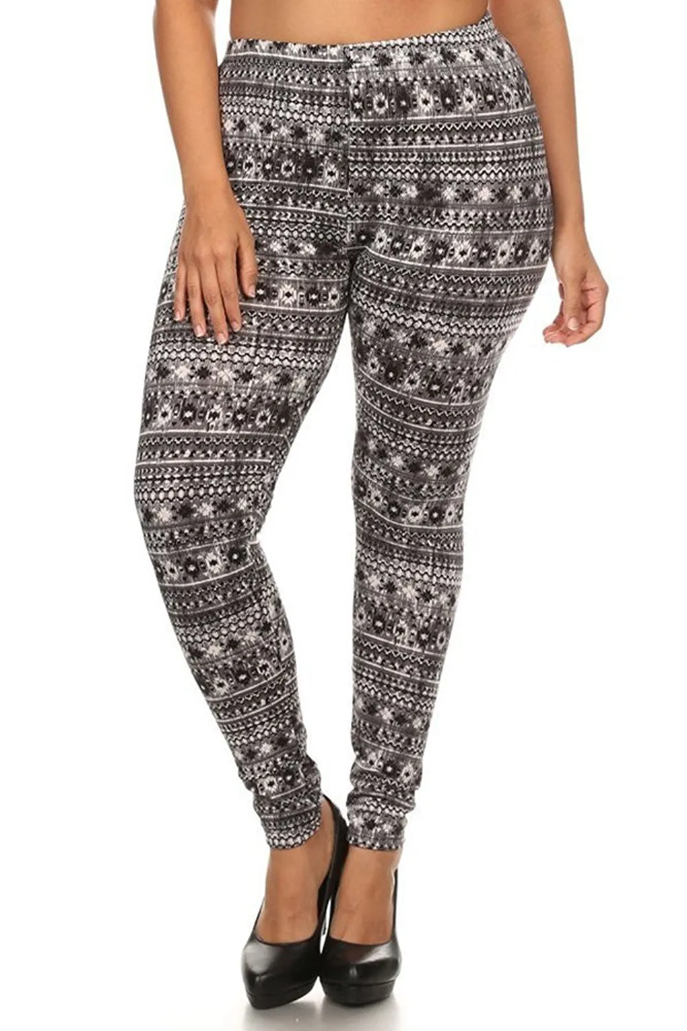 Plus Size Tribal Pattern Fleece Lined Leggings Womens