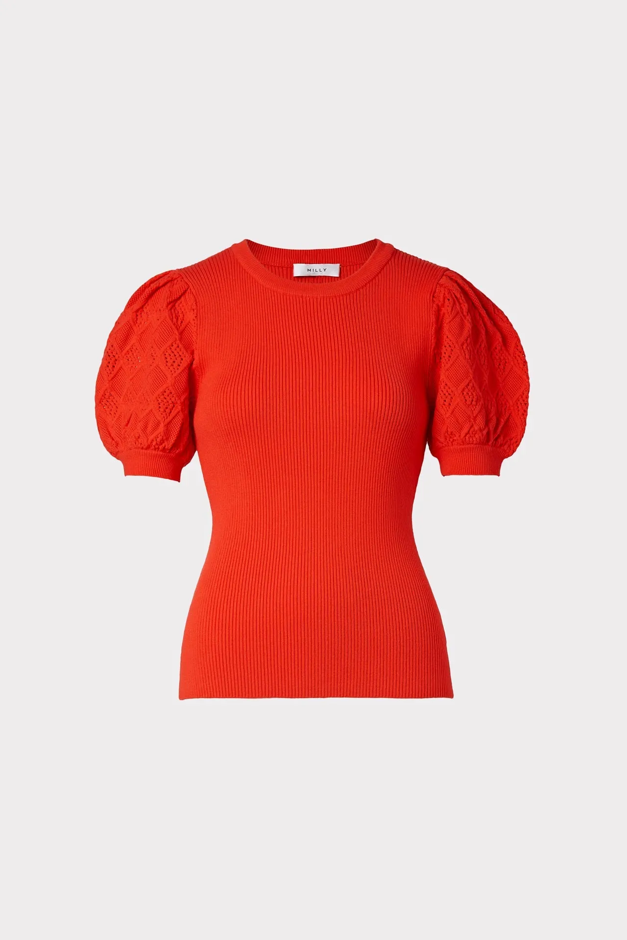 Pointelle Poof Sleeve Ribbed Top