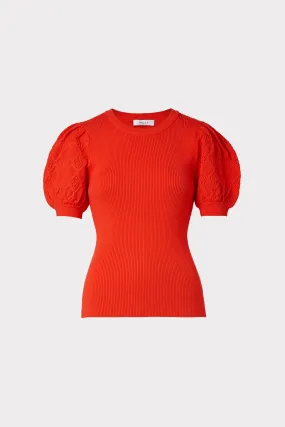 Pointelle Poof Sleeve Ribbed Top