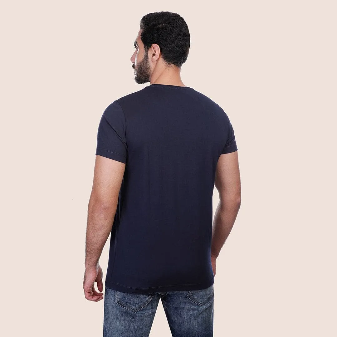 Printed Round-neck T-shirt - NAVY