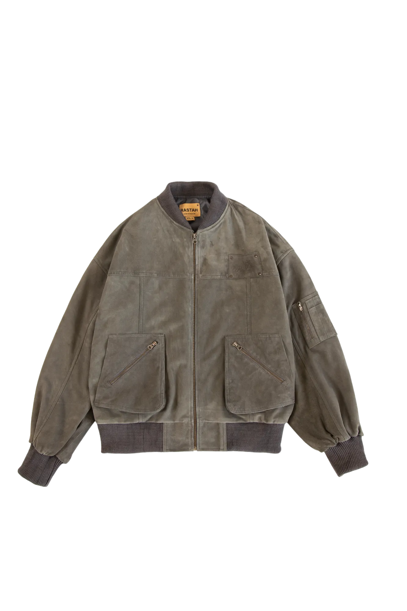 "95" ASH GREY SUEDE BOMBER JACKET