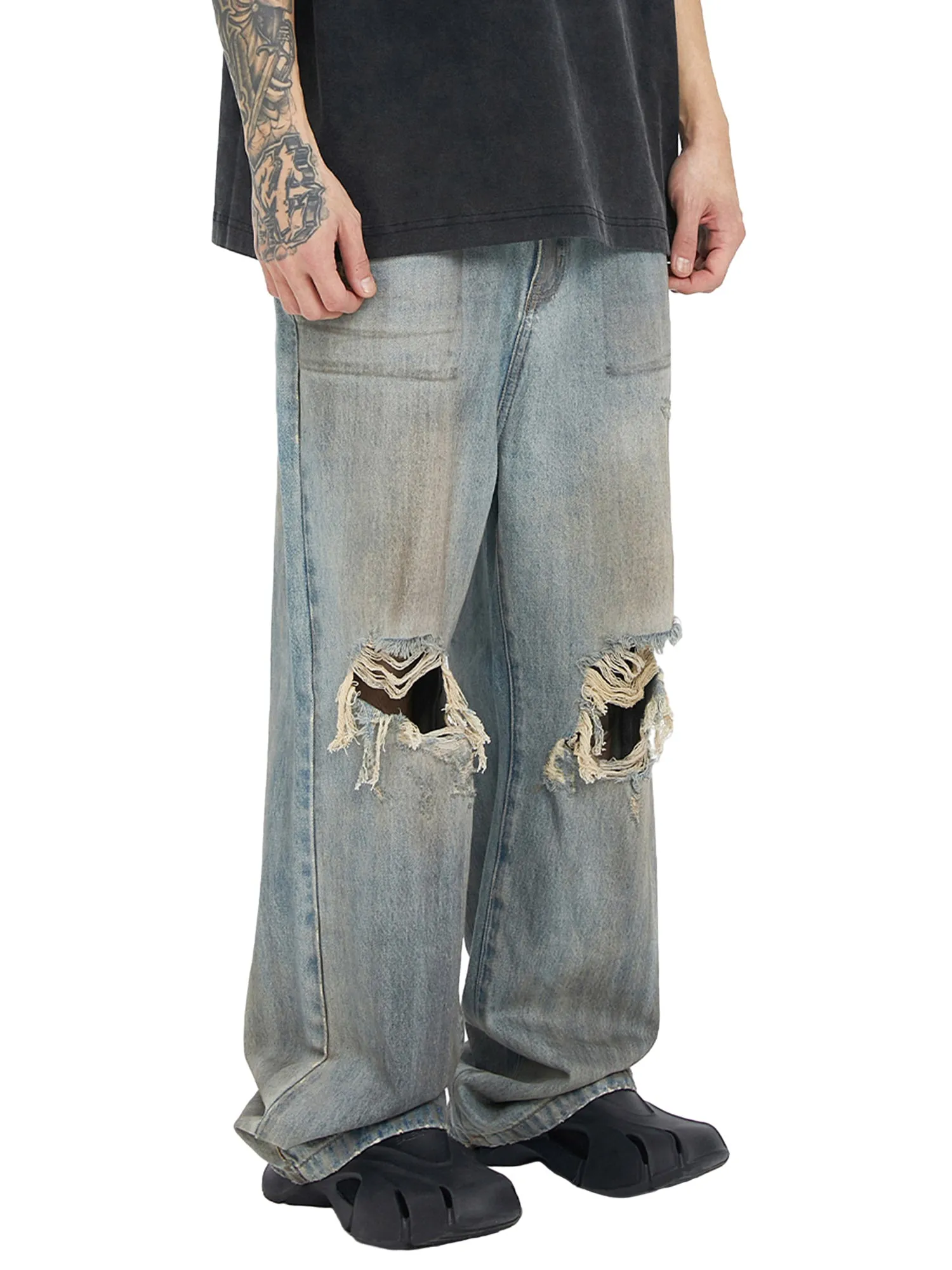 Retro Street Washed Distressed Hip Hop Jeans