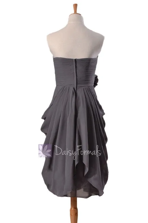 Sheath Short Gray Bridesmaid Dress Slate Gray Cocktail Dress Prom Dress(BM332)