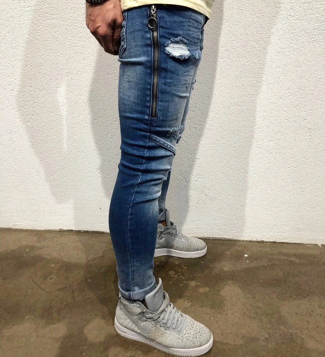 Sneakerjeans Blue Side Zipper Skinny Jeans B92