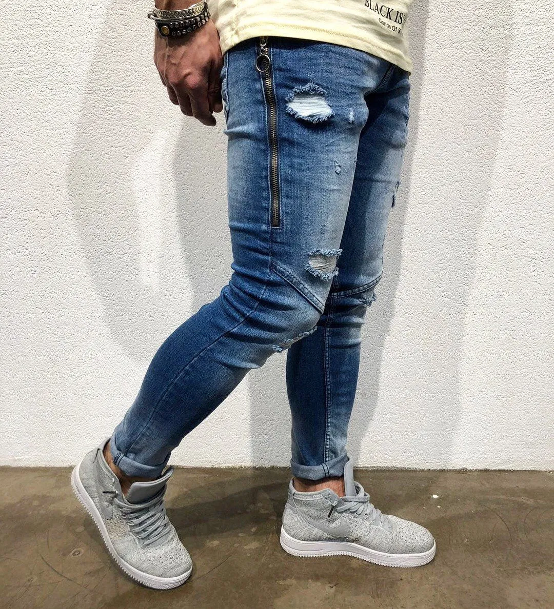 Sneakerjeans Blue Side Zipper Skinny Jeans B92