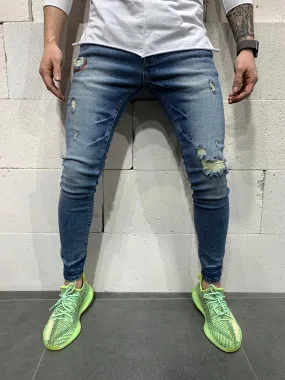 Sneakerjeans Blue Skinny Ripped Jeans AY776