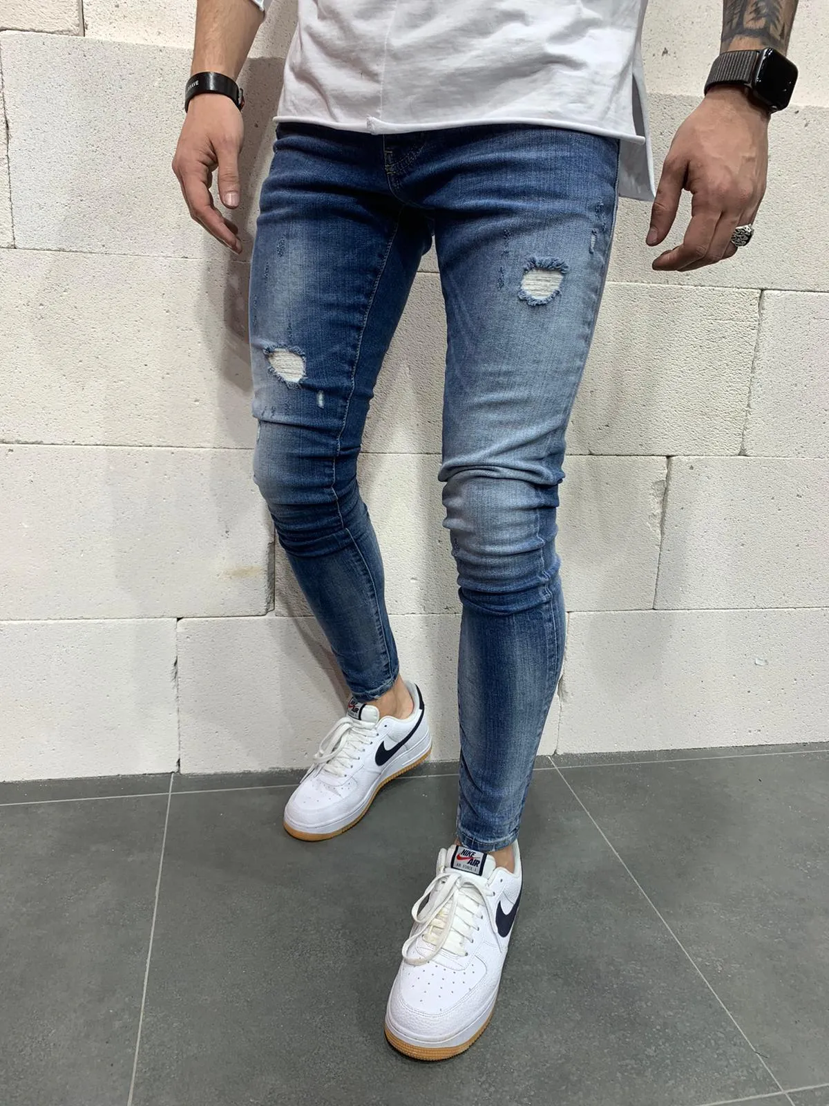 Sneakerjeans Blue Skinny Ripped Jeans AY783