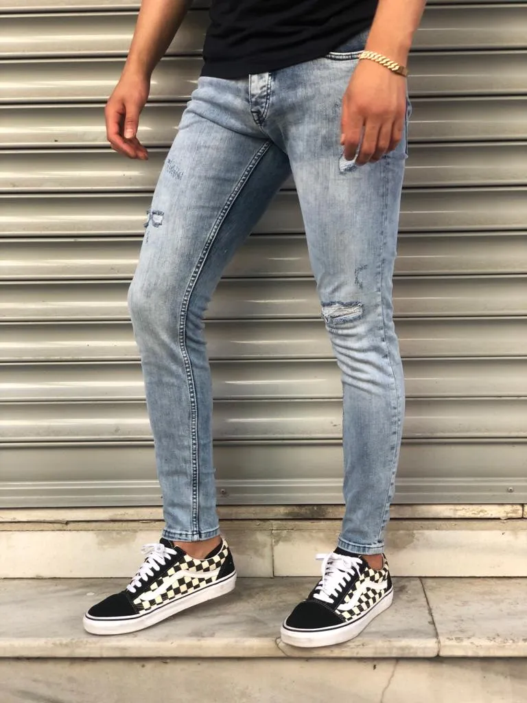 Sneakerjeans Light Blue Skinny Ripped Jeans V10