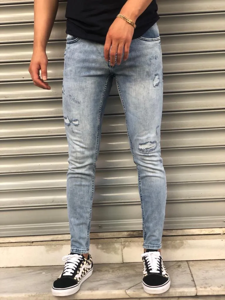 Sneakerjeans Light Blue Skinny Ripped Jeans V10