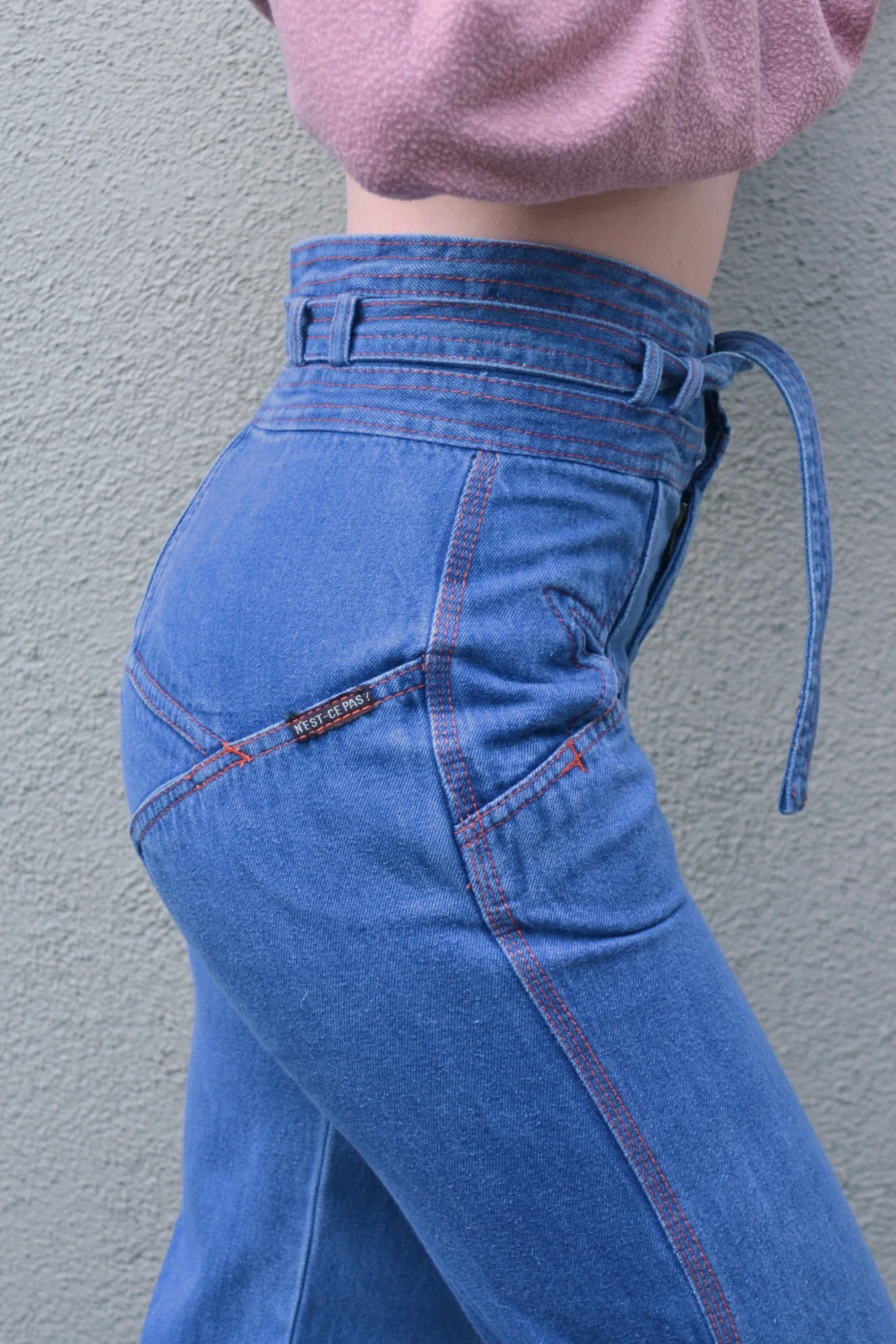 SOLD RARE Vintage 70s N'est Ce Pas? Star Jeans, High Waist   Belt, Bell Bottoms