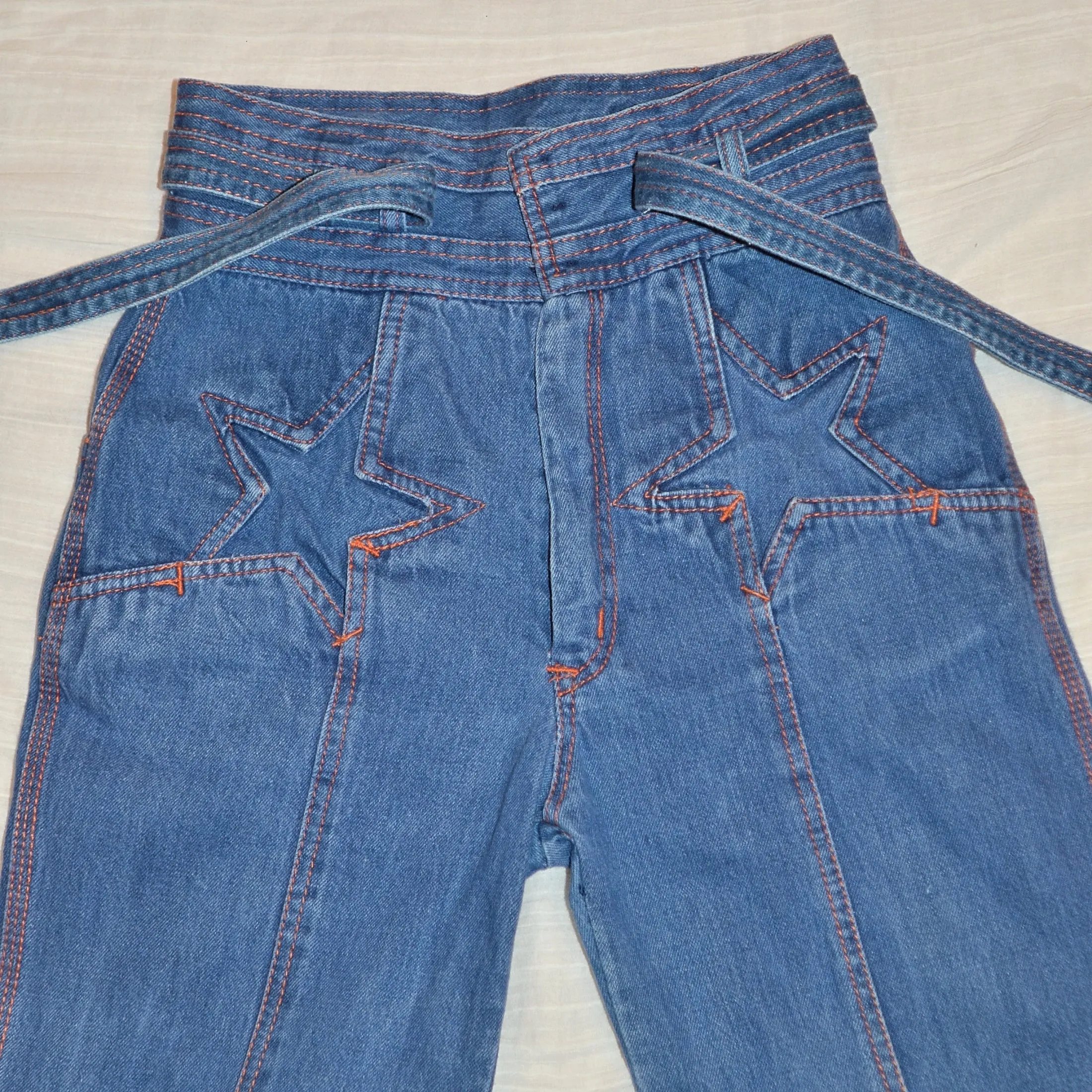 SOLD RARE Vintage 70s N'est Ce Pas? Star Jeans, High Waist   Belt, Bell Bottoms