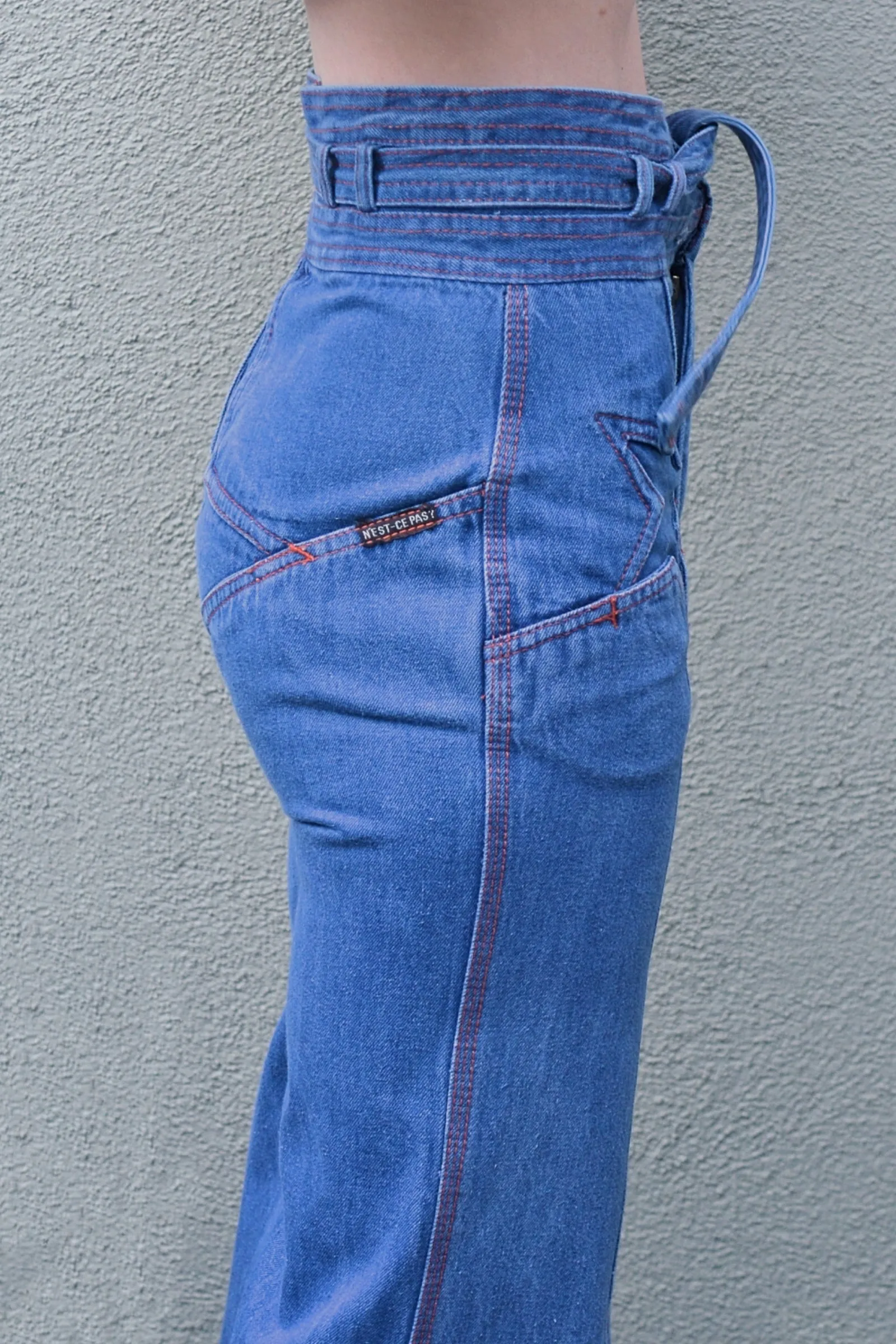 SOLD RARE Vintage 70s N'est Ce Pas? Star Jeans, High Waist   Belt, Bell Bottoms