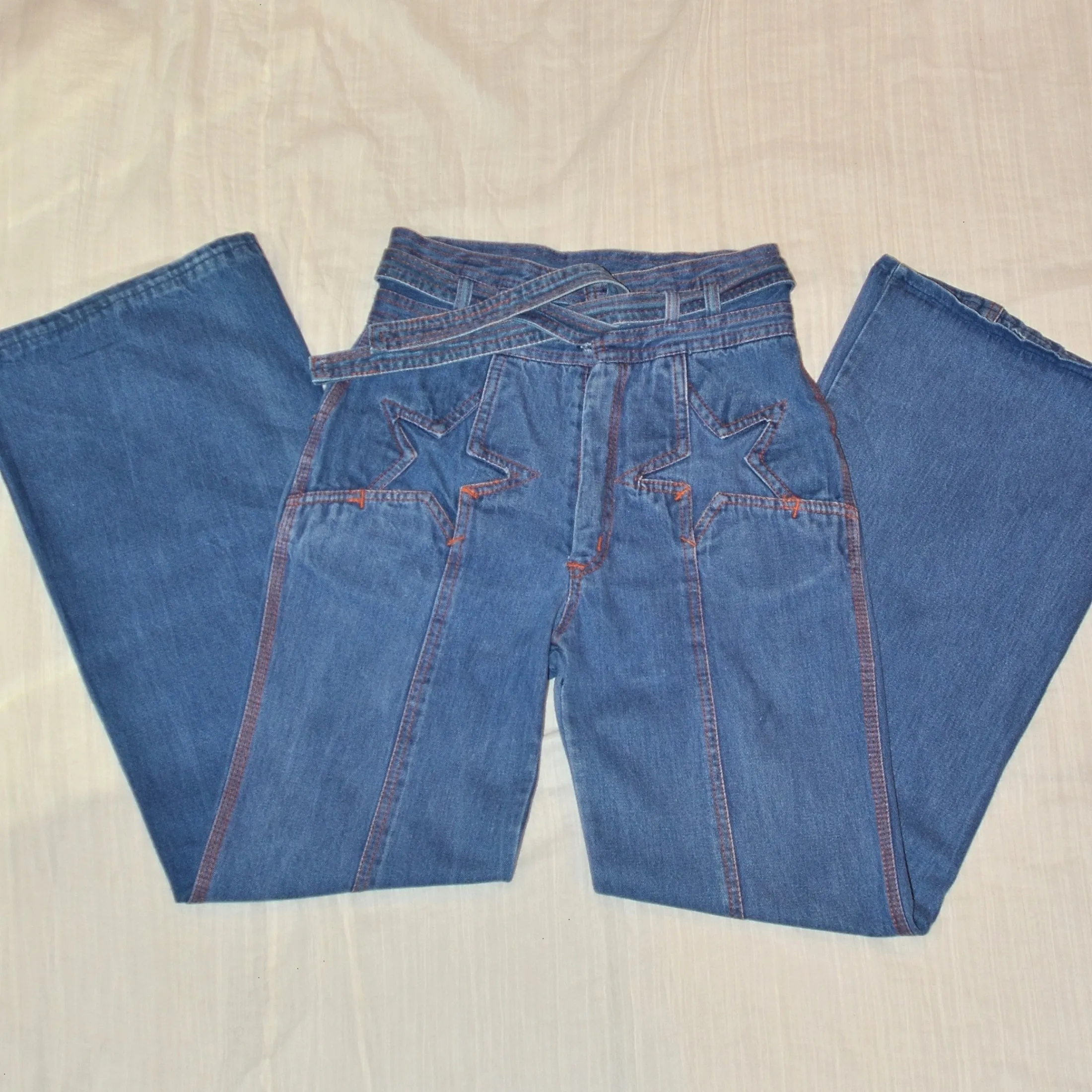 SOLD RARE Vintage 70s N'est Ce Pas? Star Jeans, High Waist   Belt, Bell Bottoms