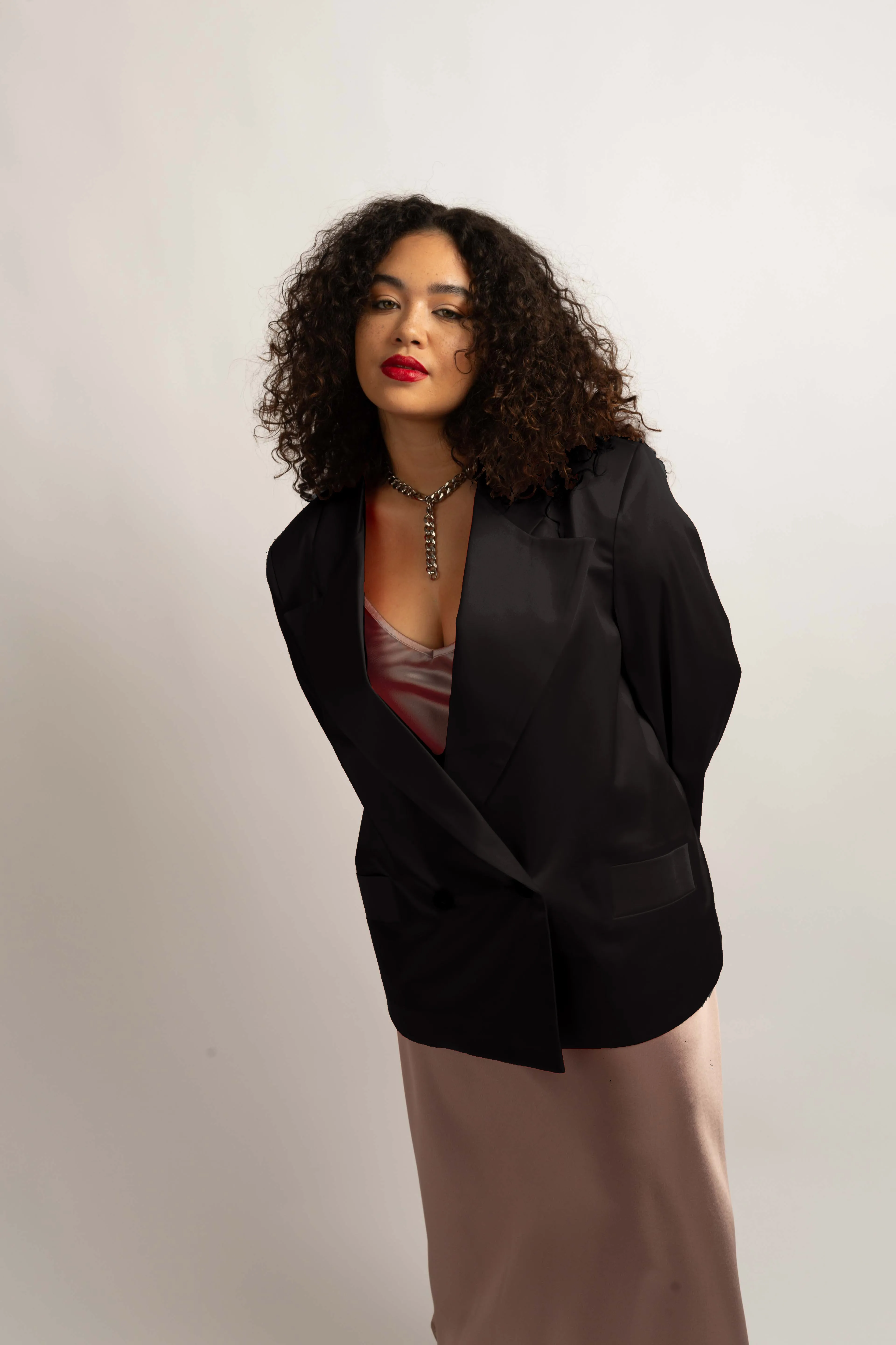 The Lexi Satin Blazer - Black