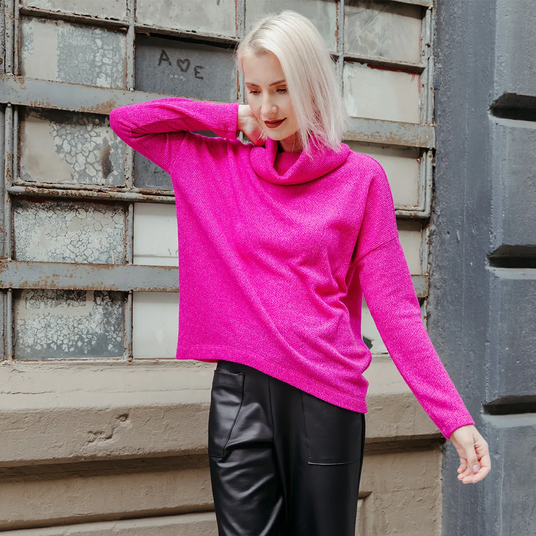 Twill Knit - Tipped Hem Sweater Top - Hot Pink - Final Sale!