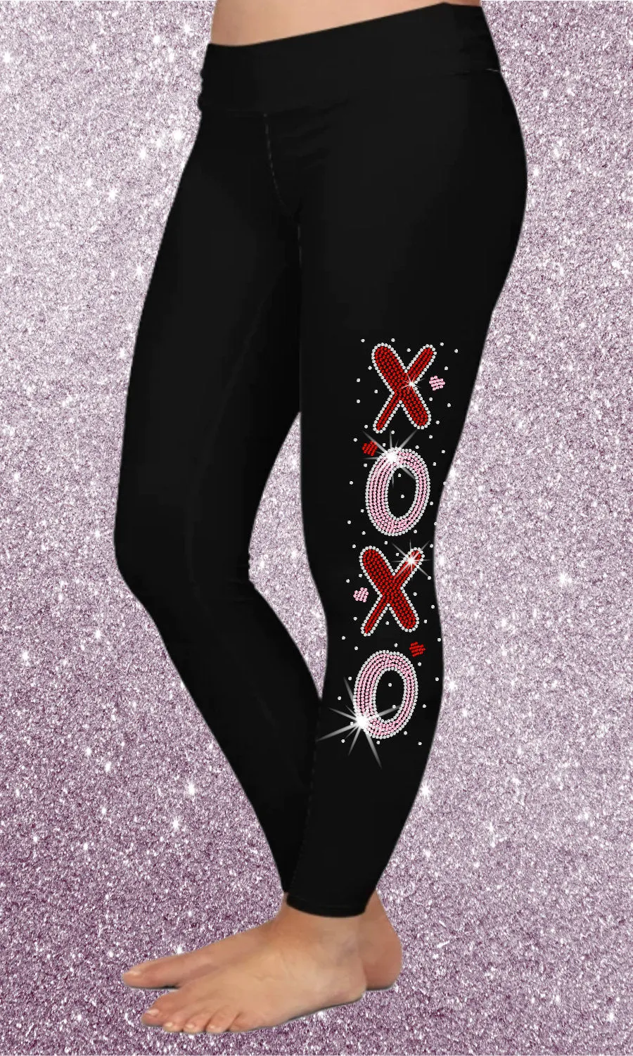 Valentine Day Rhinestone or Spangle Bling Leggings, Tween, Ladies and Plus Hearts, Swirls, XoXo, Vintage Heart Truck, Valentine Leggings