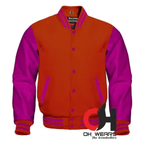 Varsity Letterman Baseball Bomber Red Wool and Genuine Purple Leather Sleeves Jacket Varsity Men's Women's Kid's Letterman college jackets