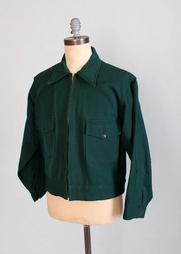 Vintage Late 1940s Masterbuilt Green Work Jacket