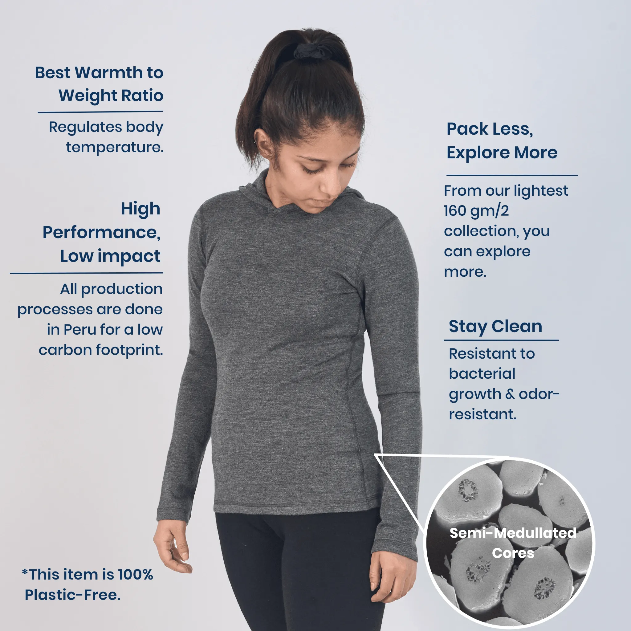 Women's Alpaca Wool Pullover Hoodie: 300 Lightweight