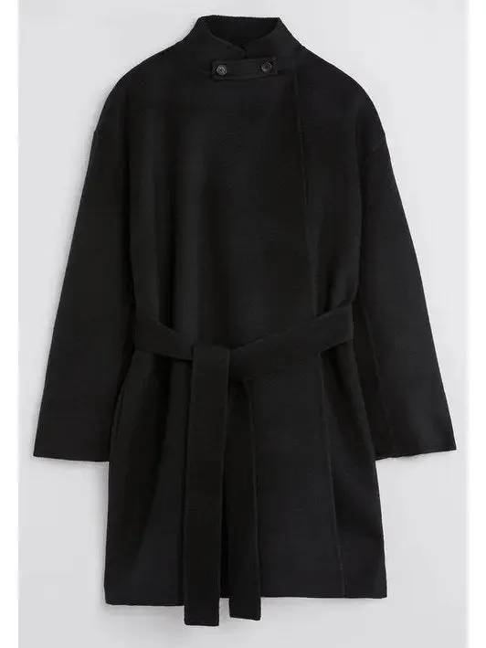 Women’s Belted Wool and Cashmere Wrap Jacket, Black