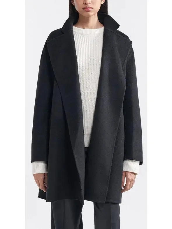 Women’s Belted Wool and Cashmere Wrap Jacket, Black