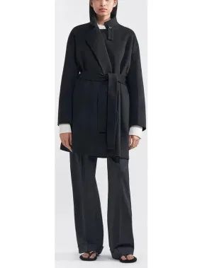 Women’s Belted Wool and Cashmere Wrap Jacket, Black