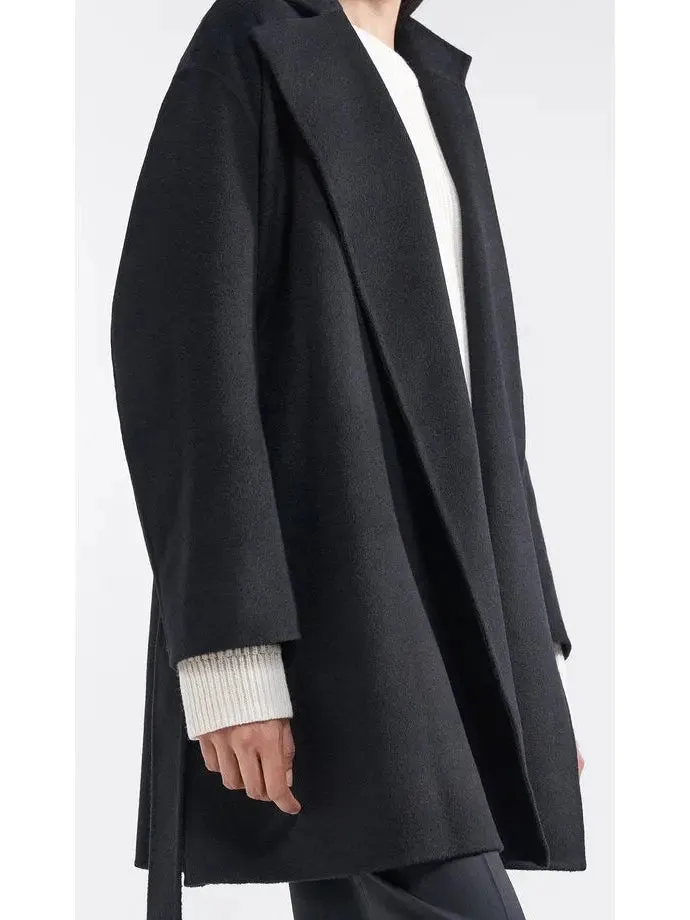 Women’s Belted Wool and Cashmere Wrap Jacket, Black