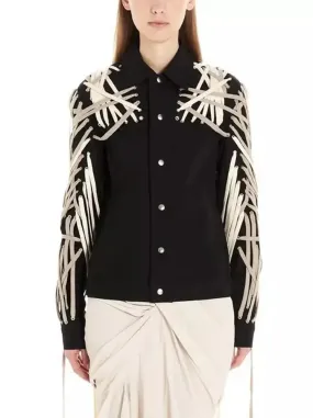 Women’s Black Cotton Jacket with Multi Lace-Up Detailing