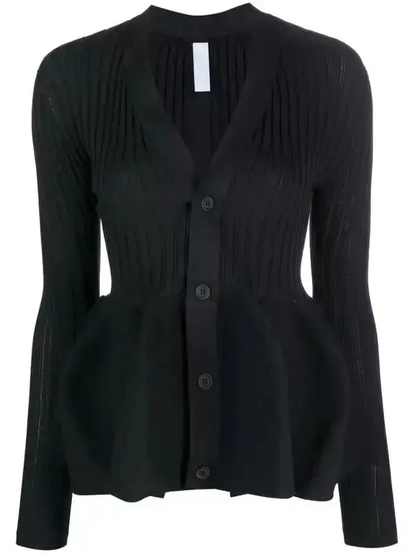 Women’s Black Ribbed Knit V-Neck Cardigan Sweater