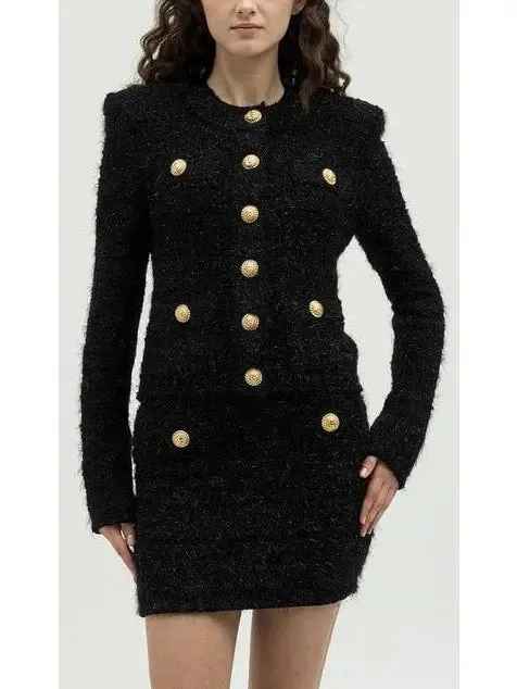 Women’s Button-Down Black Tweed Jacket