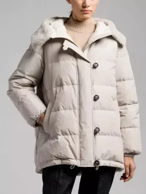 Women’s Button-Front Down Jacket with Shearling Collar